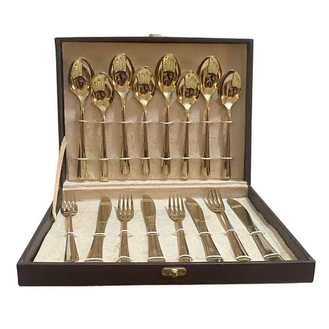 Golden Spoon- 16 Set- 4 Dinner Spoon, 4 Small Spoon, 4 Fork  4 Butter Knife