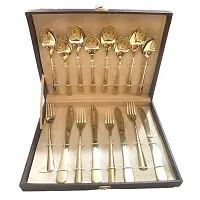 Golden Spoon- 16 Set- 4 Dinner Spoon, 4 Small Spoon, 4 Fork  4 Butter Knife-thumb1