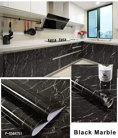 Designer Vinyl Granite Black Marble Wallpaper for Kitchen