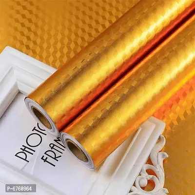 Golden 3D Wallpaper Aluminum Foil Kitchen Stickers Oil-Proof 200x60 cm