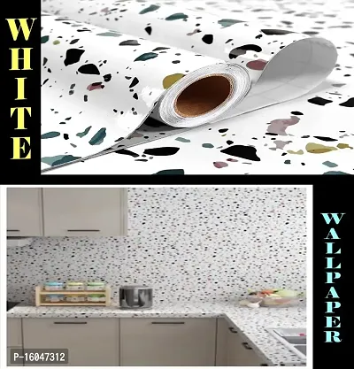 Kitchen cabinets Marble Wallpaper Oil Proof Waterproof Floor Tiles Stickers Waterproof Wall Paper for Home and Kitchen Decor Pack Of :2-thumb0