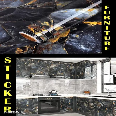 Kitchen cabinets Marble Wallpaper Oil Proof Waterproof Floor Tiles Stickers Waterproof Wall Paper for Home and Kitchen Decor Pack Of :2-thumb0