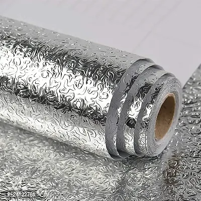 Kitchen Oil Proof Aluminum Foil Stickers, Self-Adhesive Wall Sticker Waterproof Anti-Mold and Heat Resistant, Kitchen Backsplash Wallpaper Silver-Pack Of 3-thumb0