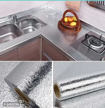 Kitchen Oil Proof Aluminum Foil Stickers, Self-Adhesive Wall Sticker Waterproof Anti-Mold and Heat Resistant, Kitchen Backsplash Wallpaper Silver-Pack Of 3-thumb3