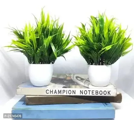 Leafy Dew Artificial Plants Bonsai Fake Plant with Pots Table Top Bonsai for Home Decor Birthday Gift Office Balcony Decor 15 cm Green Set of 2nos Green-thumb0