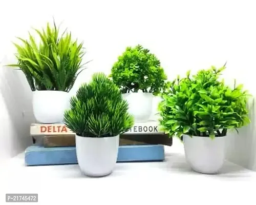 Leafy Dew Artificial Plant Flower Bonsai Fake Plant with Pots Table Top Bonsai Combo for Home Office and Garden Decor 15 cm Green Pack of 4 nos-thumb0