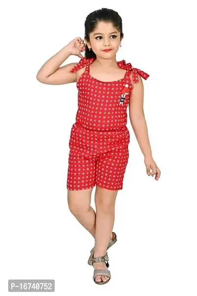 Flawsome Fancy Kids Girls Dungarees  Jumpsuits_ RED