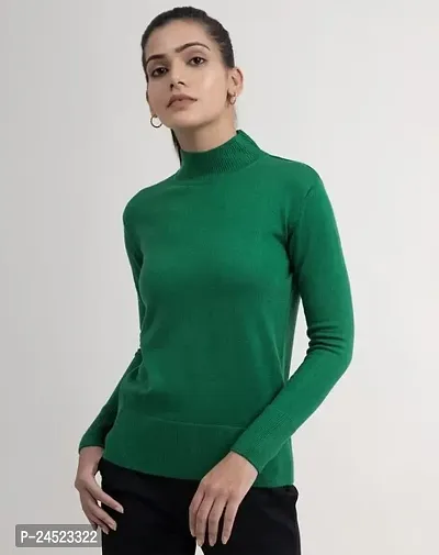 Women Turtle Neck Full Sleeve Sweater_Green-thumb0