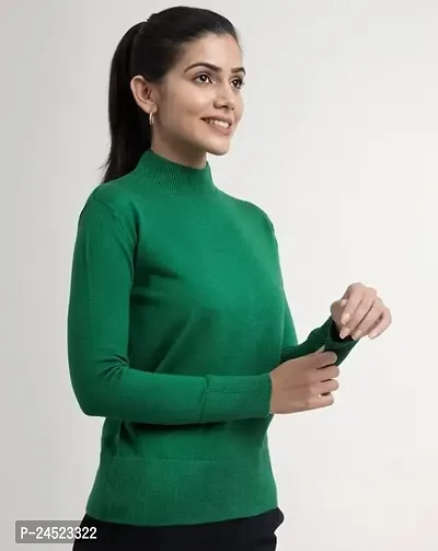 Women Turtle Neck Full Sleeve Sweater_Green-thumb2