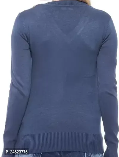 Women Argyle Round-neck Blue Sweater-thumb3