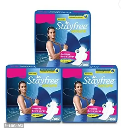 Stayfree Secure Cottony Soft XL Sanitary Pads for Women, 40s x 3 (120 Napkins)