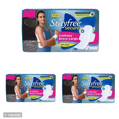 Stayfree Secure Extra Large Cottony Sanitary Pads Combo, 18s X 3 (54 Pads) (Pack of 3)