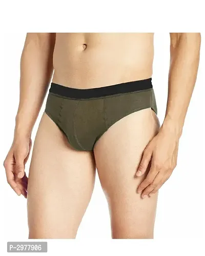 Olive Cotton Solid Brief For Men's-thumb0
