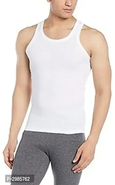 Men's White Cotton Solid Basic Vest