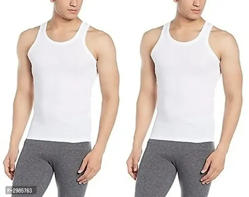 Men's White Cotton Solid Basic Vest - Pack Of  2