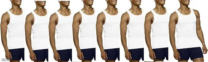 Men's White Cotton Solid Basic Vest - Pack Of 8