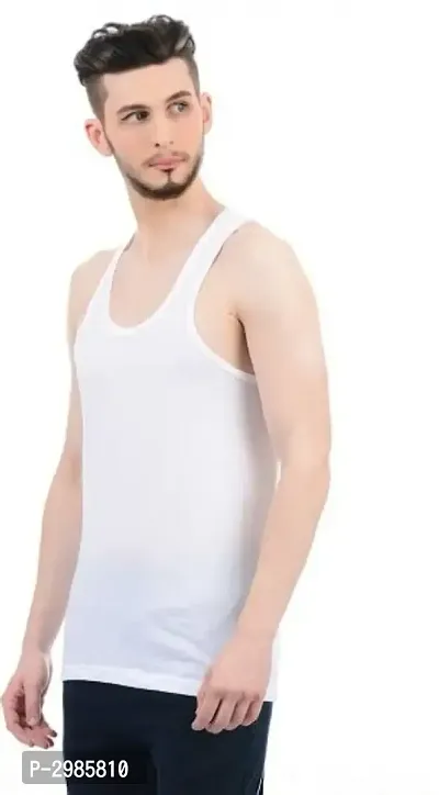 Men's White Cotton Solid Basic Vest-thumb0