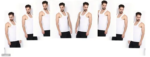 Men's White Cotton Solid Basic Vest - Pack Of 8