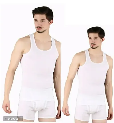 Men's White Cotton Solid Basic Vest - Pack Of 2