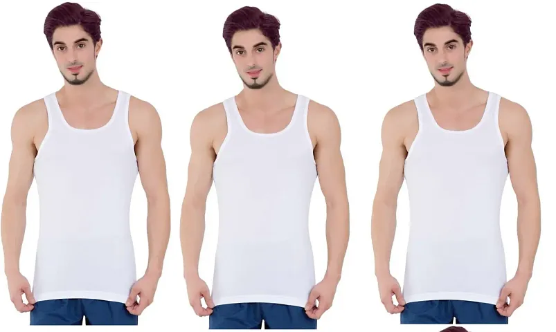 Pack Of 3 Men's Solid Cotton Basic Vest