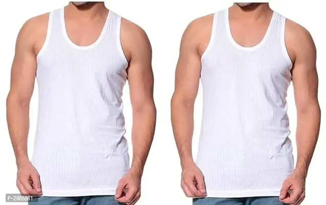 Men's White Cotton Solid Basic Vest - Pack Of 2