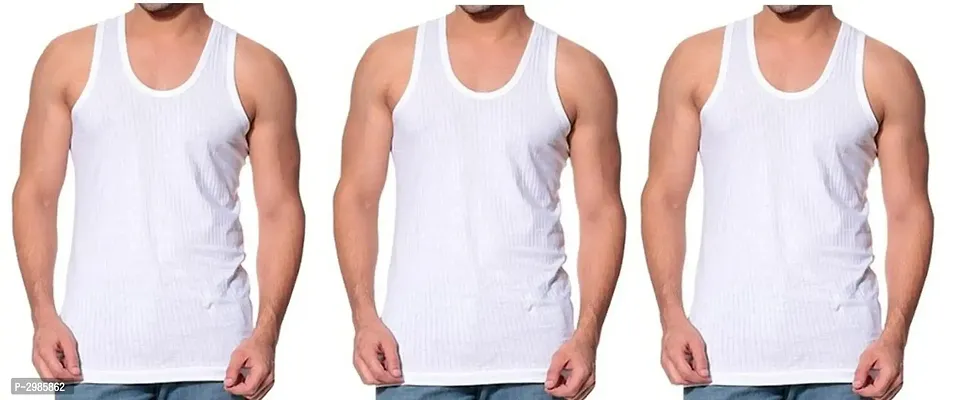 Men's White Cotton Solid Basic Vest - Pack Of 3