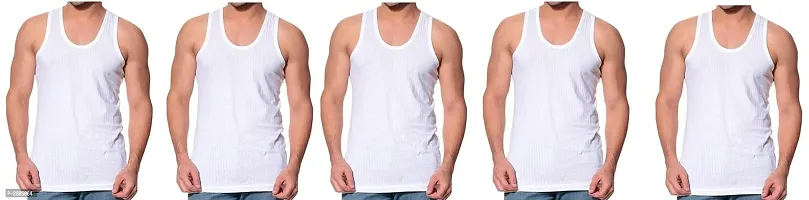 Men's White Cotton Solid Basic Vest - Pack Of 5-thumb0