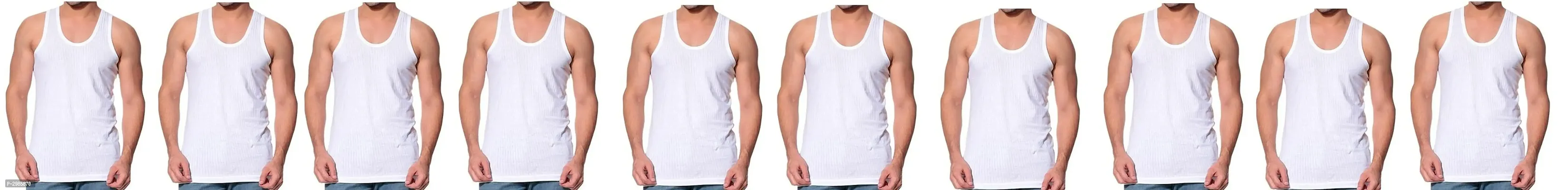 Men's White Cotton Solid Basic Vest - Pack Of 10