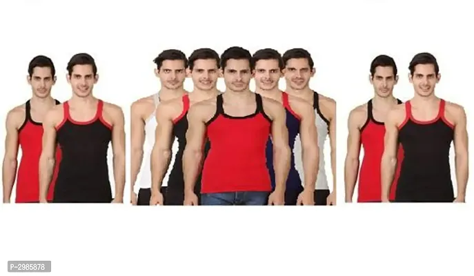Men's Multicoloured Cotton Solid Basic Vest - Pack Of 9-thumb0