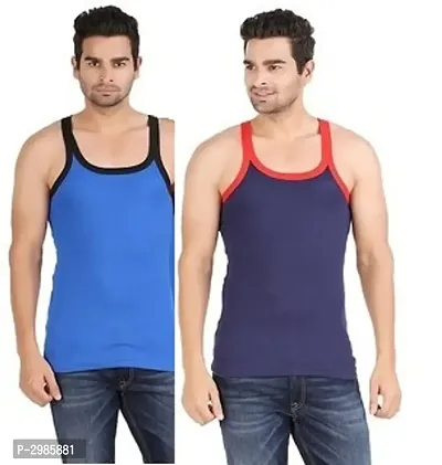 Men's Multicoloured Cotton Solid Basic Vest - Pack Of 2-thumb0