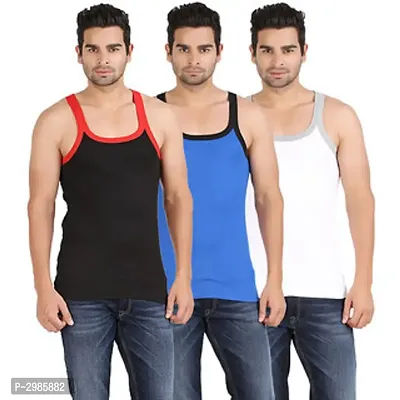 Multicoloured Cotton Basic Vest For Men