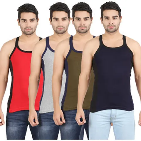 Pack Of 4 Men's Multicoloured Cotton Solid Basic Vest