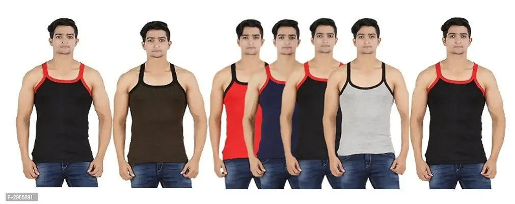 Men's Multicoloured Cotton Solid Basic Vest - Pack Of 7-thumb0
