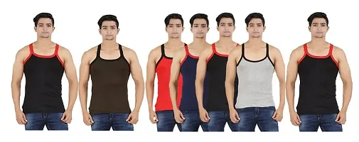 Pack Of 7 Men's Multicoloured Cotton Solid Basic Vest