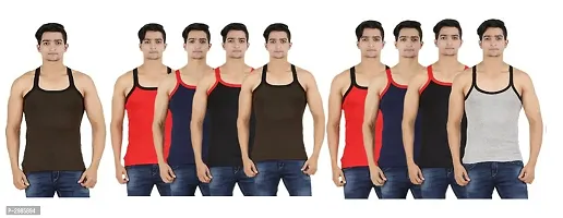 Men's Multicoloured Cotton Solid Basic Vest - Pack Of 9