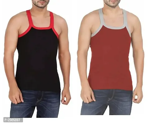 Men's Multicoloured Cotton Solid Basic Vest - Pack Of 2