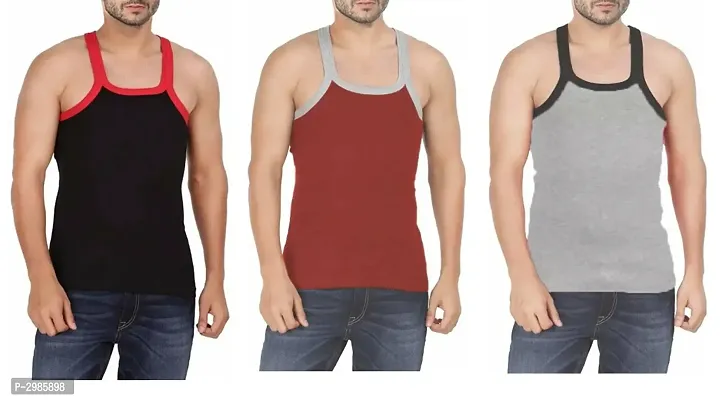 Multicoloured Cotton Basic Vest For Men