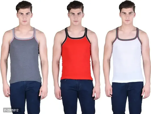 Men's Multicoloured Cotton Solid Basic Vest - Pack Of 3-thumb0