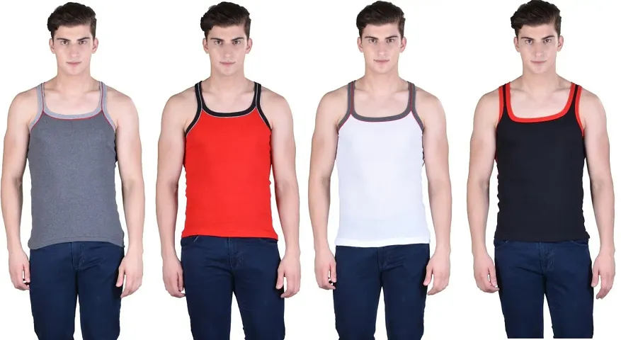 Pack Of 4 Men's Multicoloured Cotton Solid Basic Vest