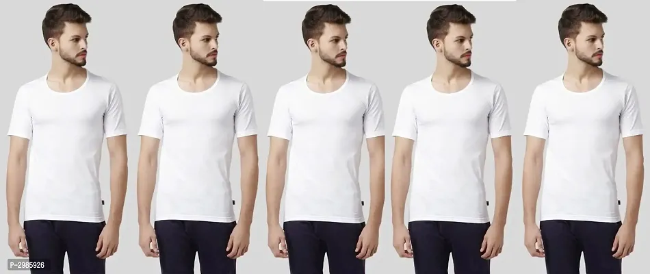 Men's White Cotton Solid Basic Vest - Pack Of 5