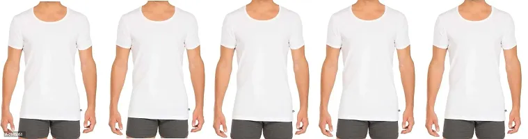 Men's White Cotton Solid Basic Vest - Pack Of 5
