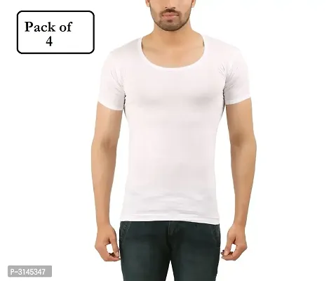 Men's White Cotton Solid Basic Vest (Pack of 4)