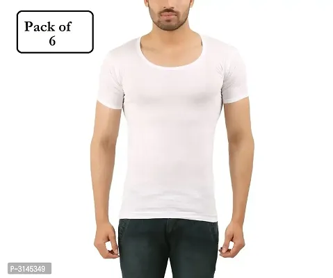 Men's White Cotton Solid Basic Vest (Pack of 6)-thumb0