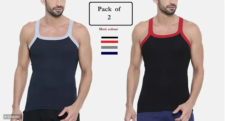 Men's Multicoloured Cotton Solid Basic Vest (Pack of 2)