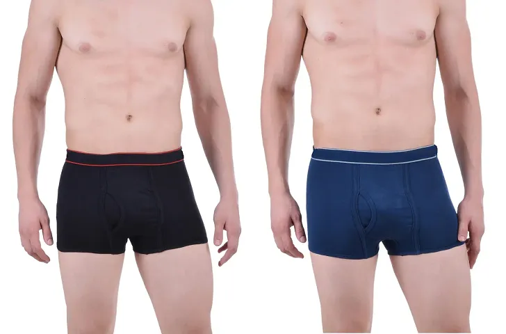 Fancy Multicoloured Solid Cotton Men's Trunks - Pack Of 2