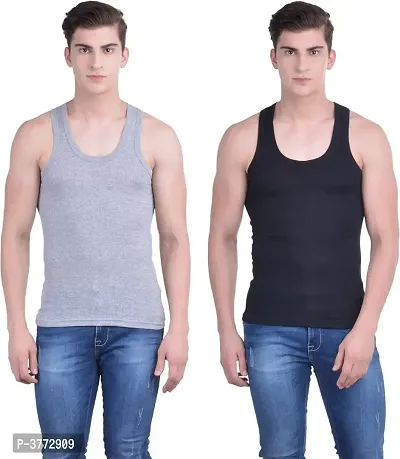 Men's Multicoloured Cotton Solid Basic Vest - Pack of 2-thumb0