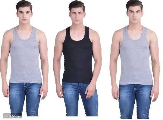 Men's Multicoloured Cotton Solid Vests - Pack of 3