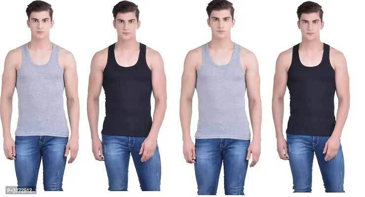 Men's Multicoloured Cotton Solid Basic Vests - Pack of 5-thumb0