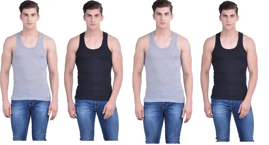 Men's Solid Basic Vests - Pack of 4