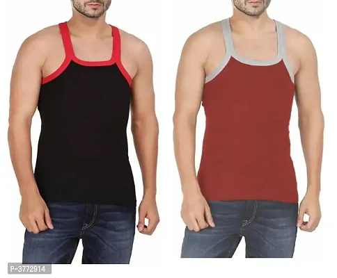 Men's Multicoloured Cotton Solid Basic Vest - Pack of 2-thumb0